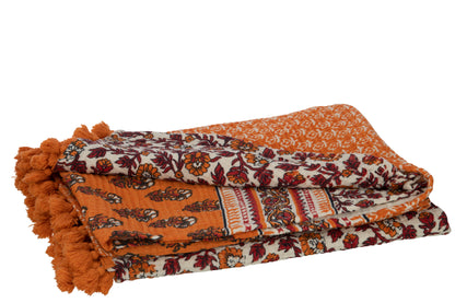 J-Line Plaid/Strand Mat Bloemen Katoen Oranje