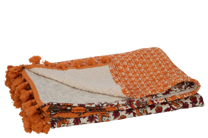 J-Line Plaid/Strand Mat Bloemen Katoen Oranje