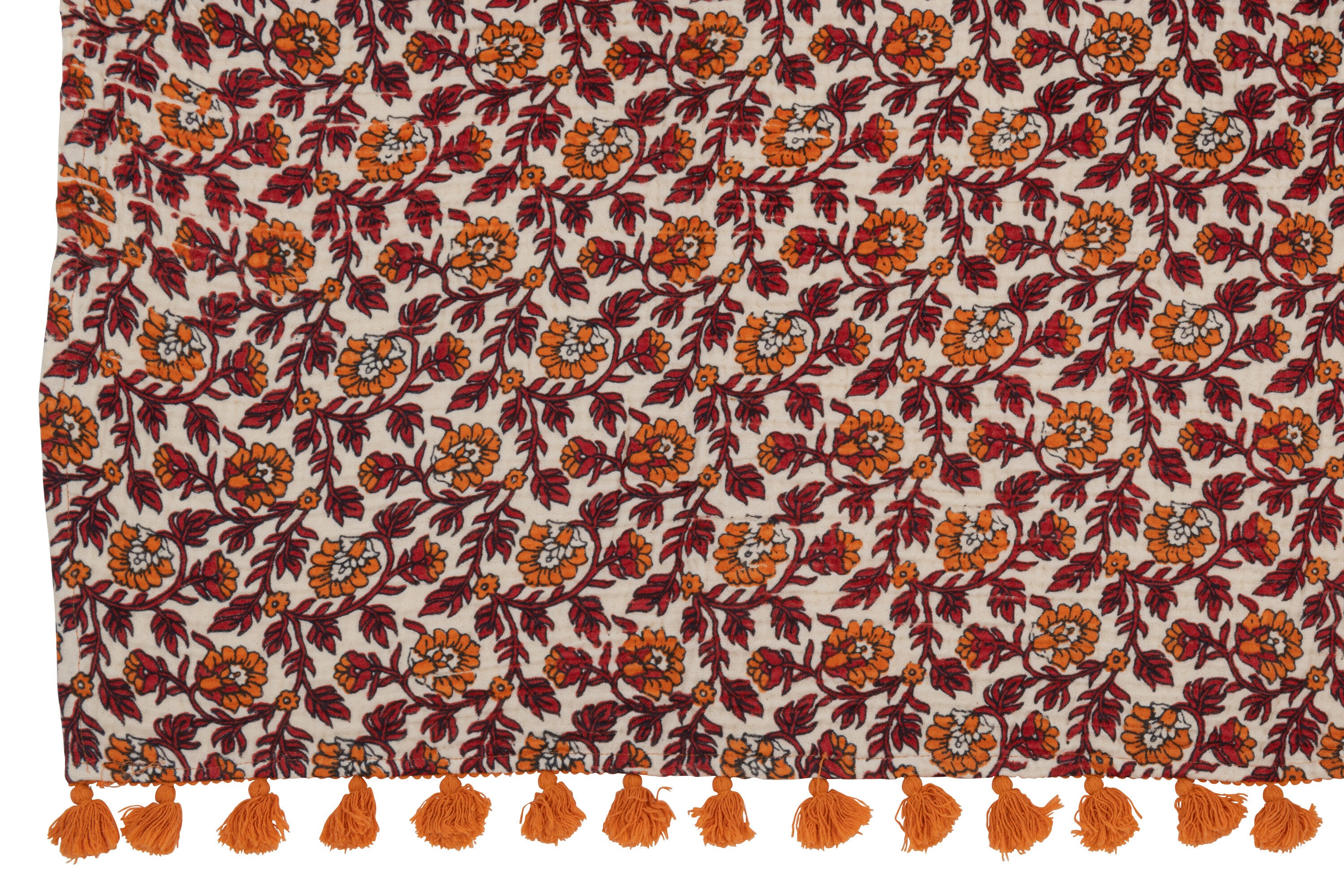 J-Line Plaid/Strand Mat Bloemen Katoen Oranje