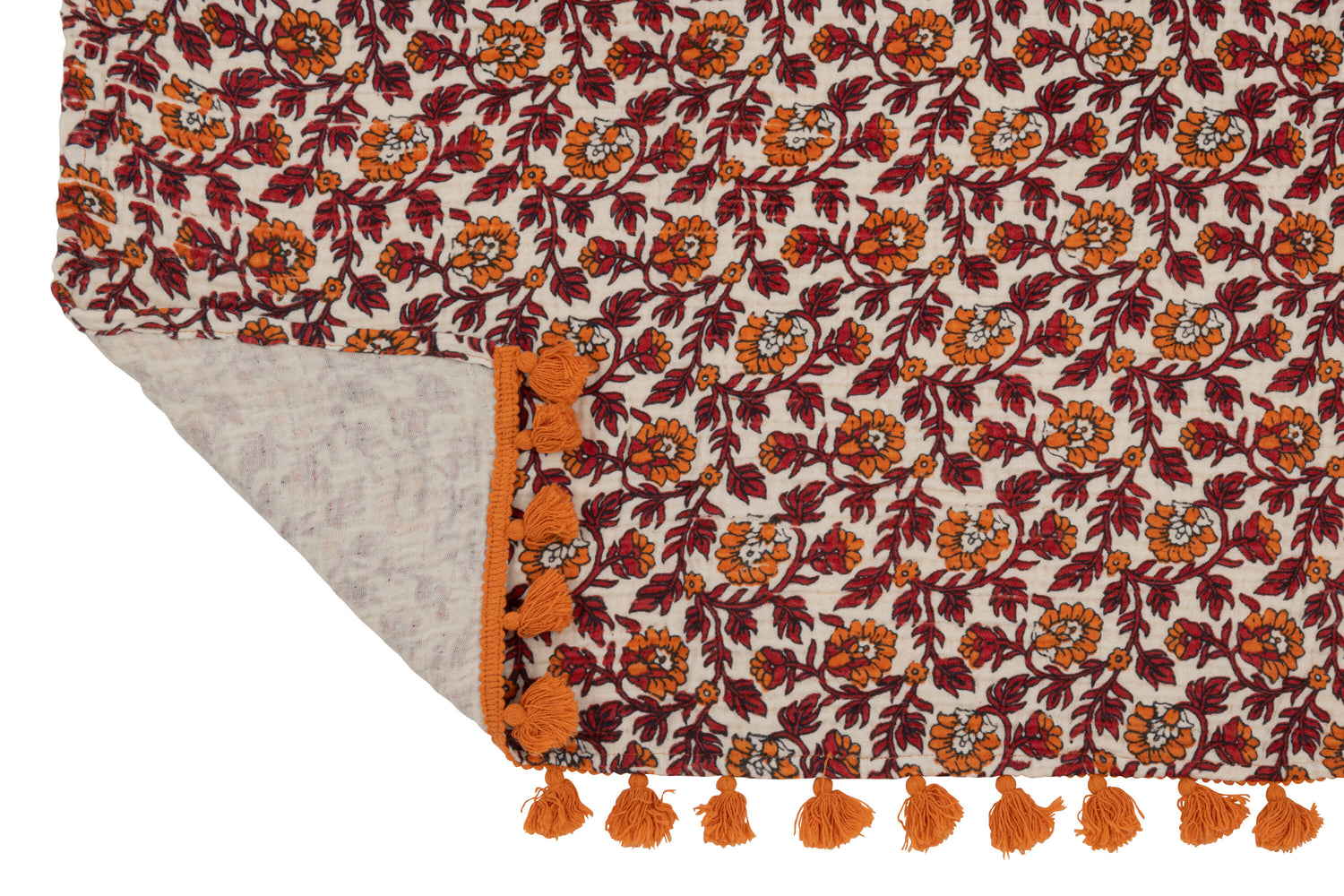 J-Line Plaid/Strand Mat Bloemen Katoen Oranje
