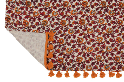 J-Line Plaid/Strand Mat Bloemen Katoen Oranje