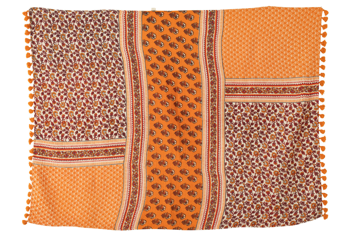 J-Line Plaid/Strand Mat Bloemen Katoen Oranje