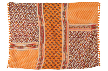 J-Line Plaid/Strand Mat Bloemen Katoen Oranje