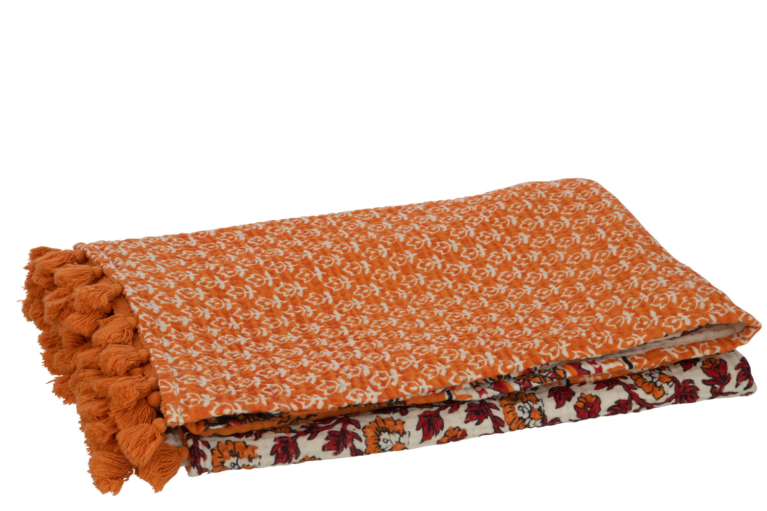 J-Line Plaid/Strand Mat Bloemen Katoen Oranje