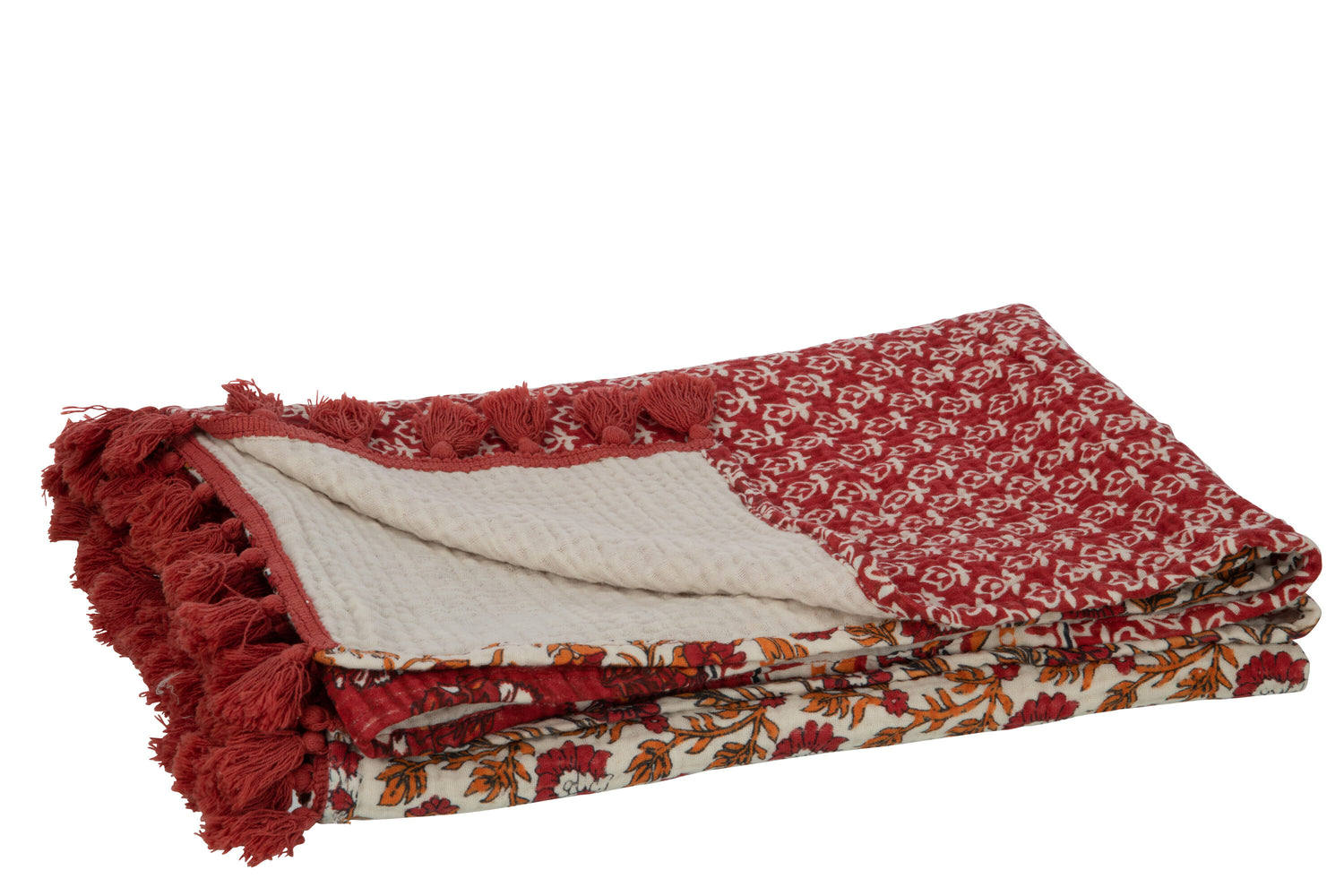 J-Line Plaid/Strand Mat Bloemen Katoen Rood