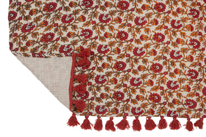 J-Line Plaid/Strand Mat Bloemen Katoen Rood