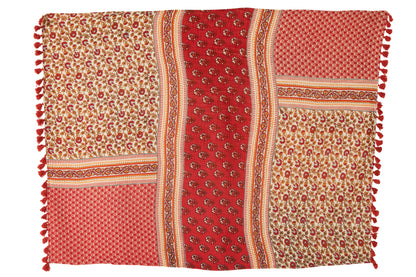 J-Line Plaid/Strand Mat Bloemen Katoen Rood