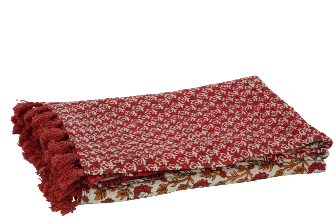 J-Line Plaid/Strand Mat Bloemen Katoen Rood