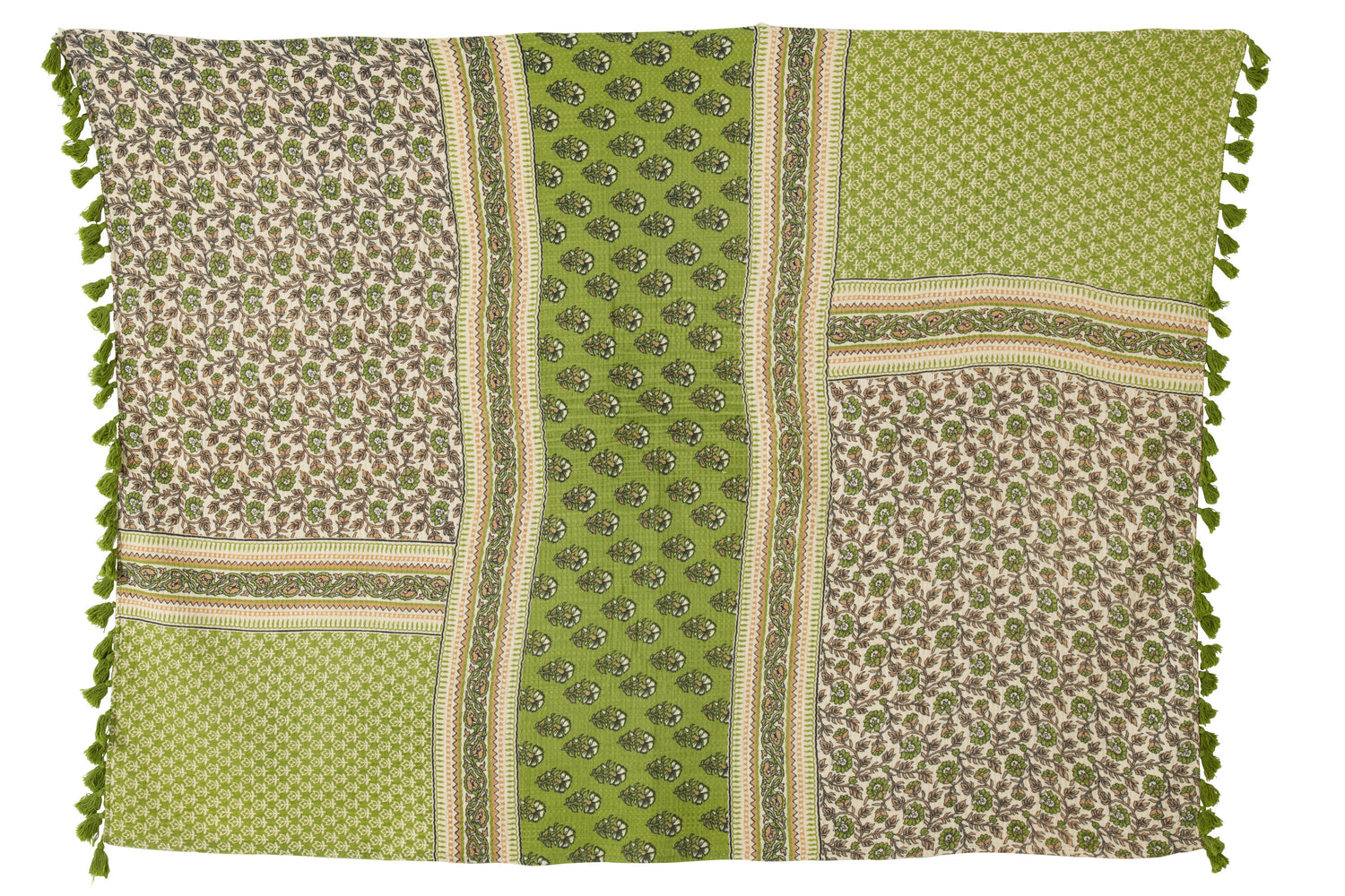 J-Line Plaid/Strand Mat Bloemen Katoen Groen