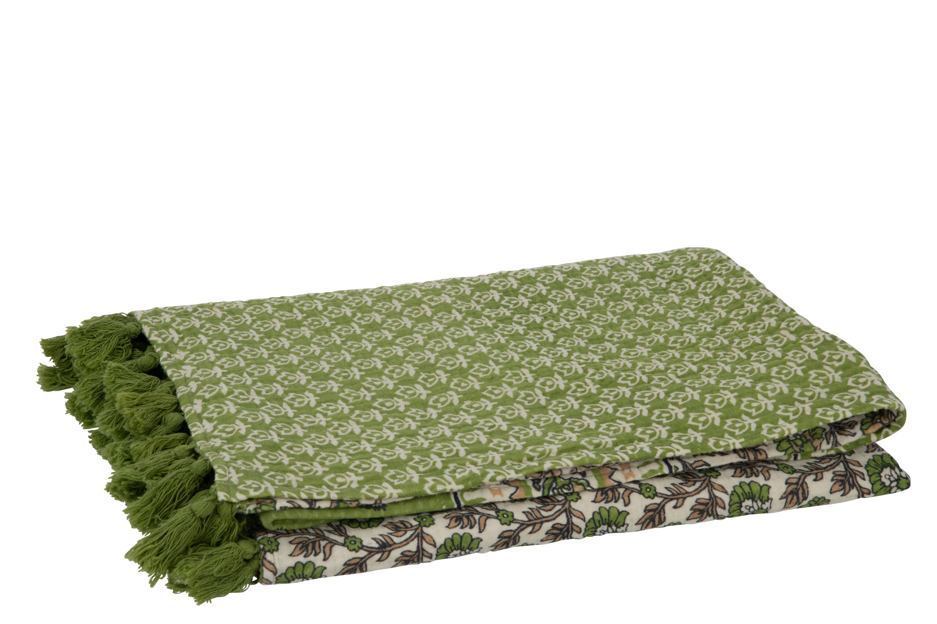 J-Line Plaid/Strand Mat Bloemen Katoen Groen