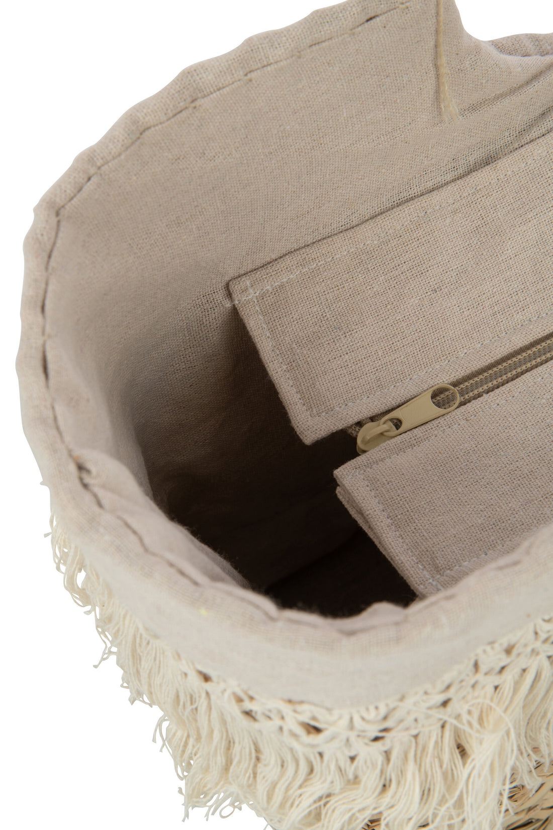 J-Line Strandtas Franjes Gevlochten Zeegras Nat/Creme