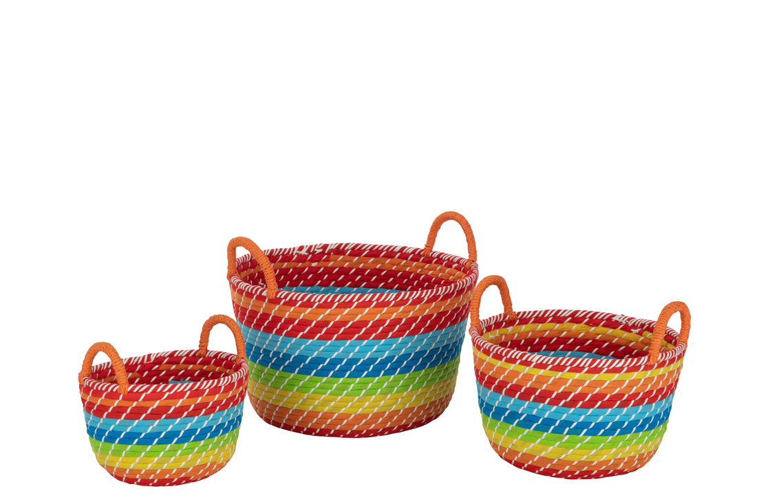 J-Line Set Van 3 Mand Regenboog Strepen+Handvaten Zeegras Mix