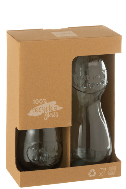 Doos Fles + 2 Glazen Natuurlijk Waterglas Lichtblauw