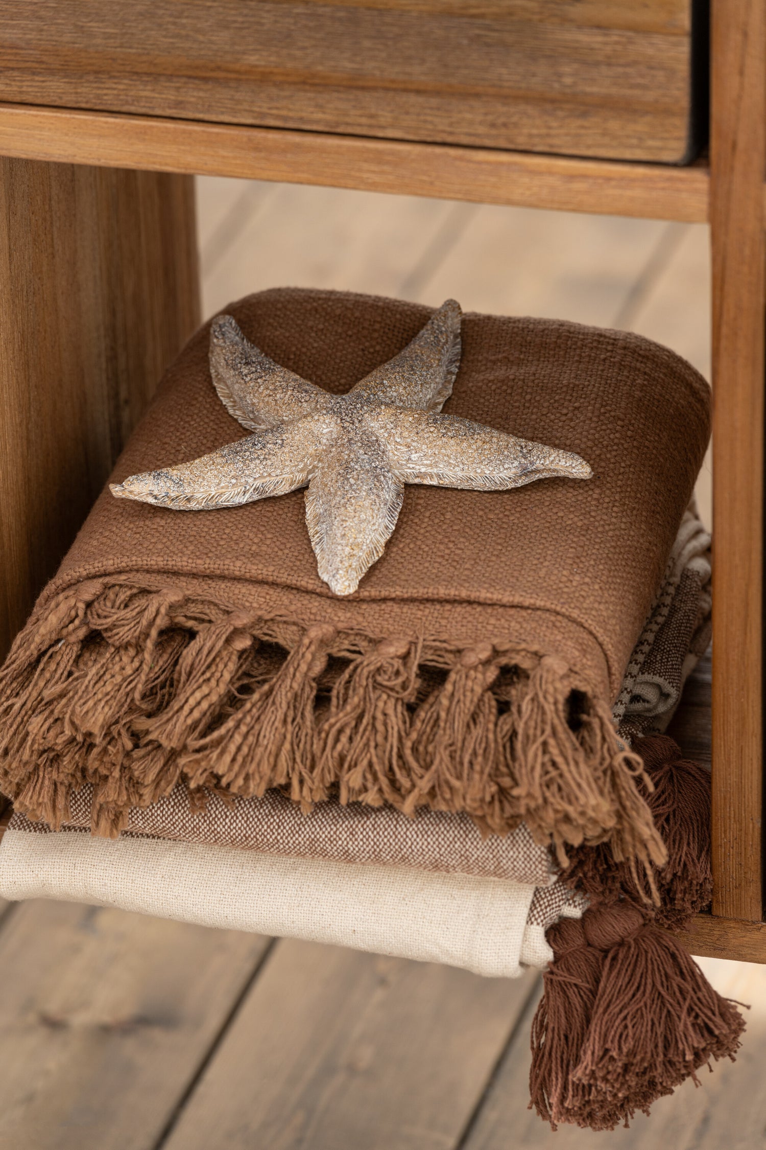 J-Line Plaid Etnisch Patronen+Franjes Katoen Bruin