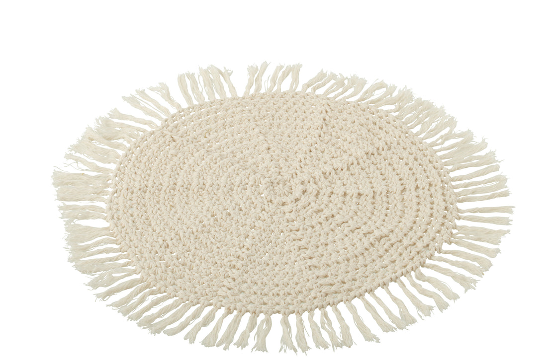 J-Line Placemat Rond Geweven+Franjes Polyester Beige