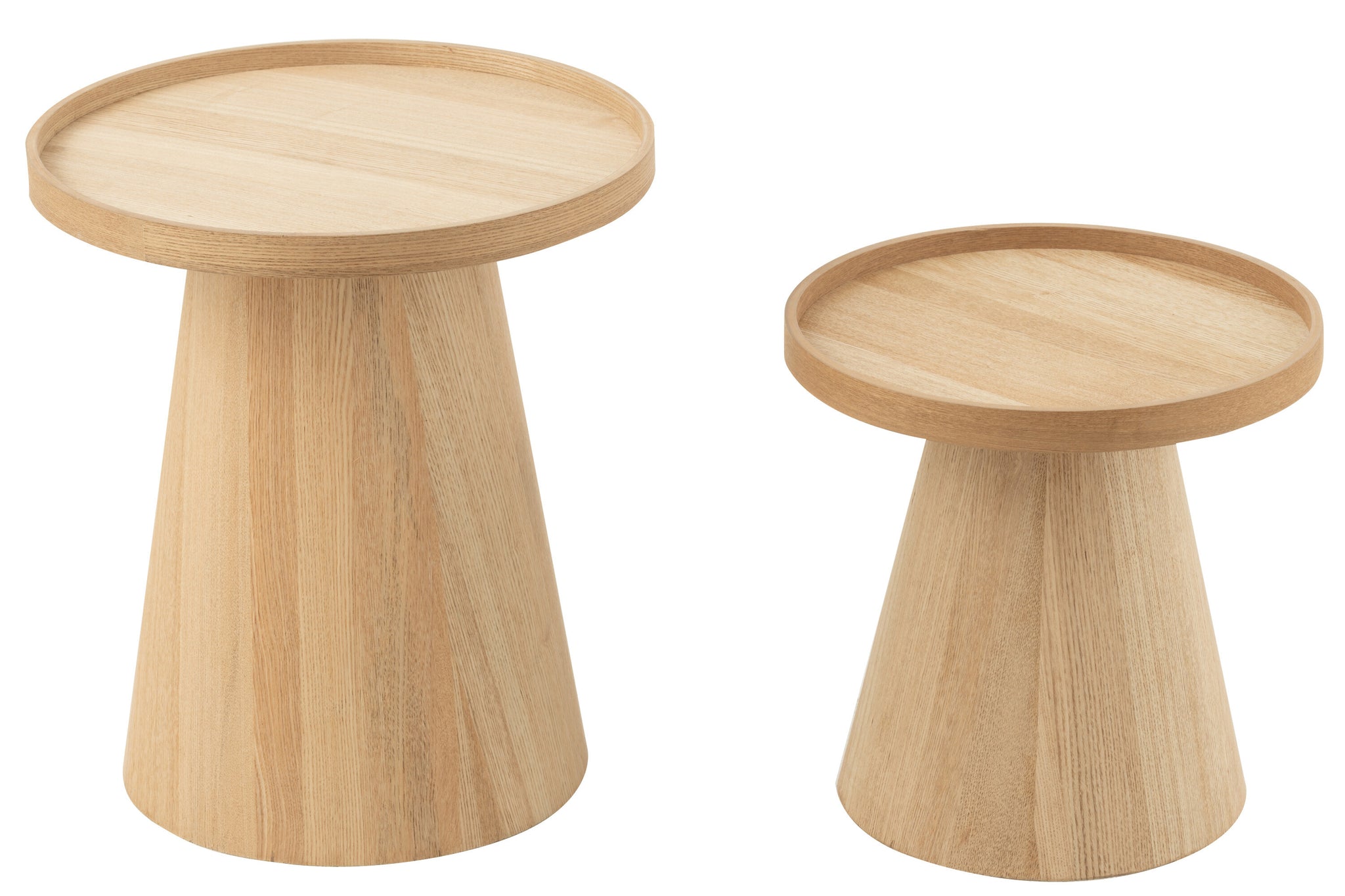 Set van 2 bijzettafels rond + randen hout natuurlijk