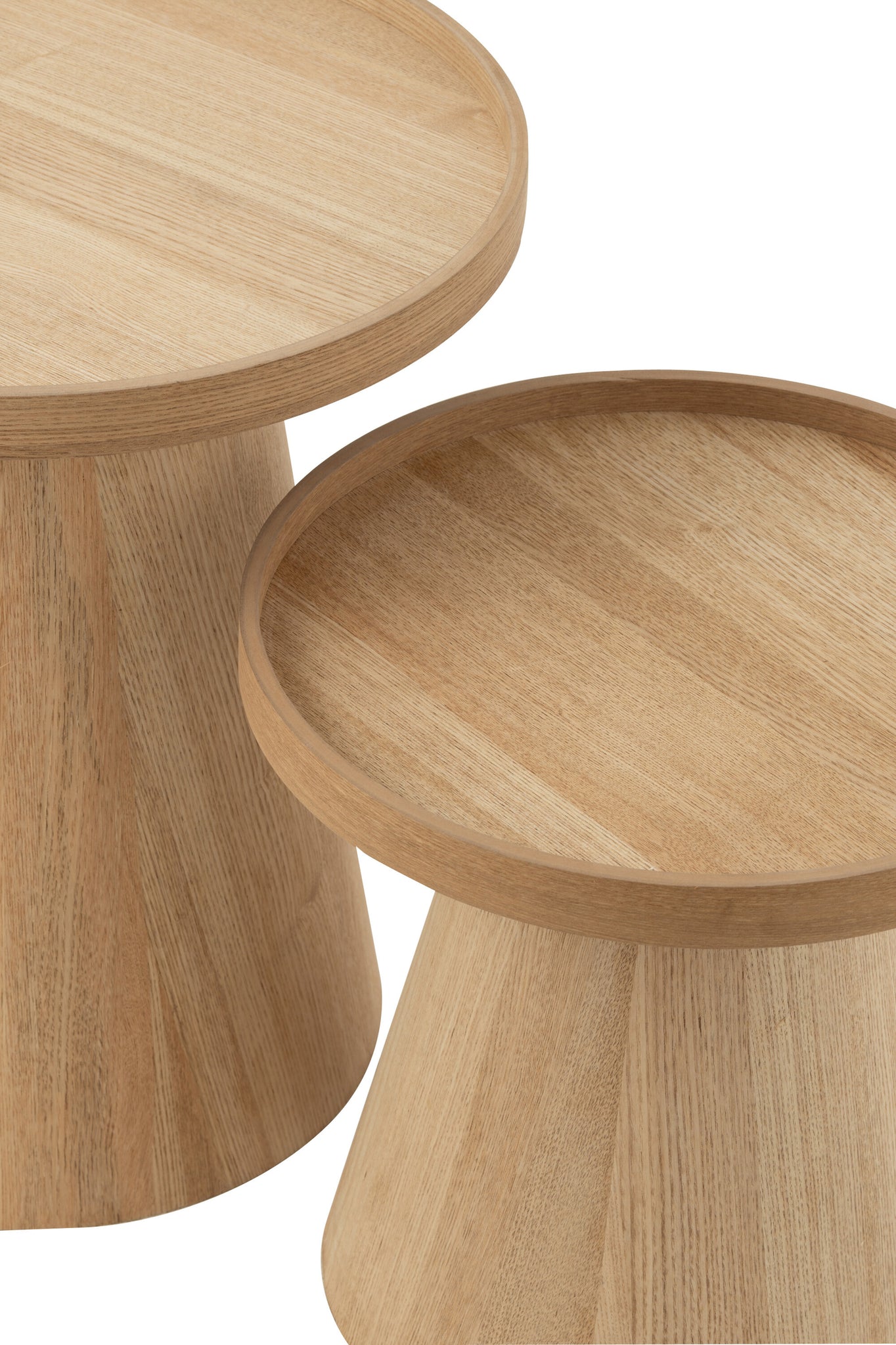 Set van 2 bijzettafels rond + randen hout natuurlijk