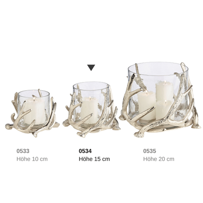 EDZARD lantaarn Kingston, gewei-design, aluminium, zilverkleurig, met glas, hoogte 15 cm, ø 19 cm