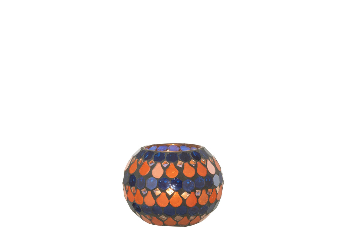 J-Line Teelicht Houder Mozaiek Druppel Glas Oranje/Blauw Small