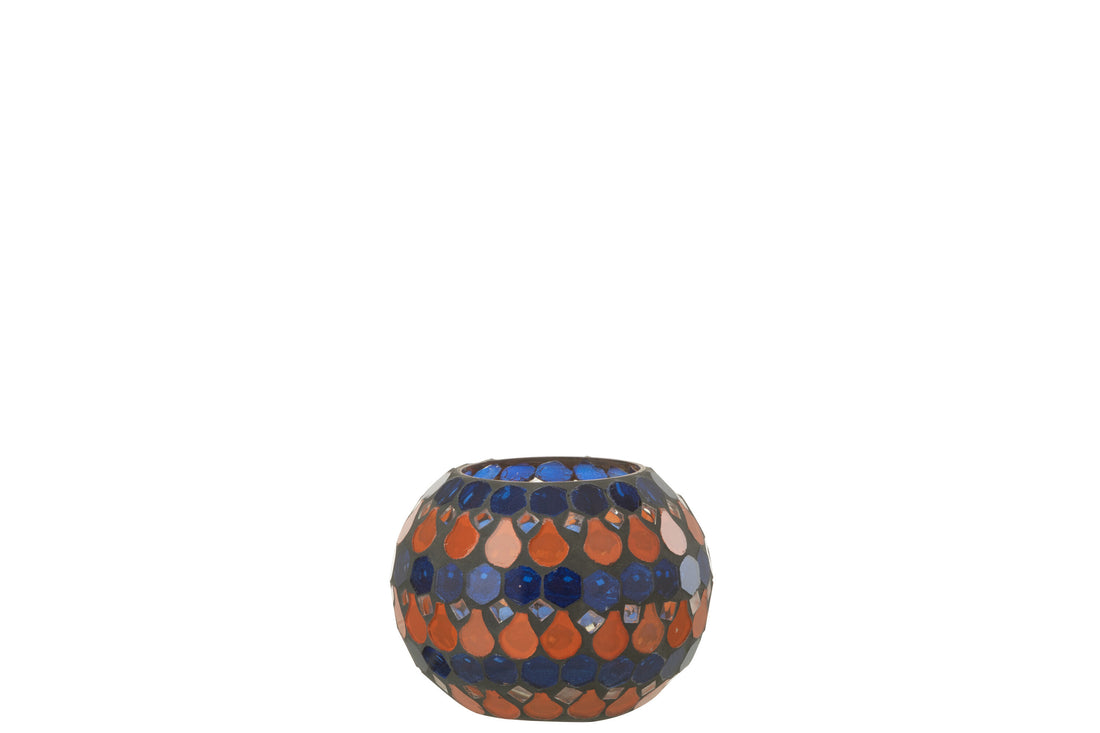 J-Line Teelicht Houder Mozaiek Druppel Glas Oranje/Blauw Small