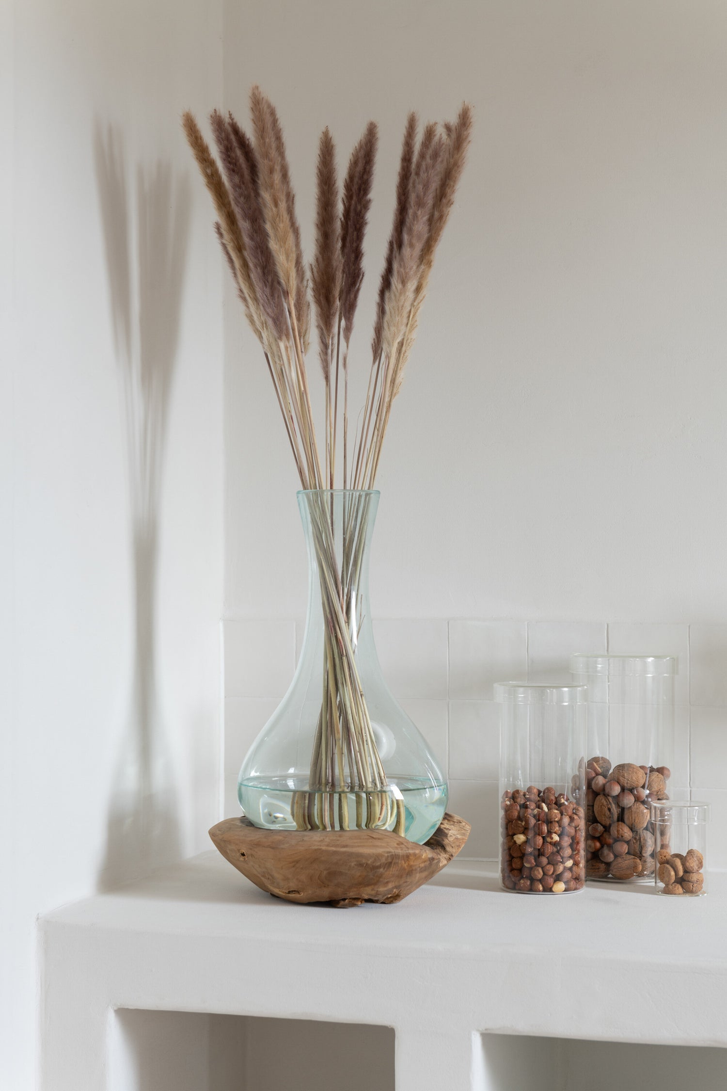 Vaas Fles Gamal Hout/Glas Natuurlijk/Transparant Groot