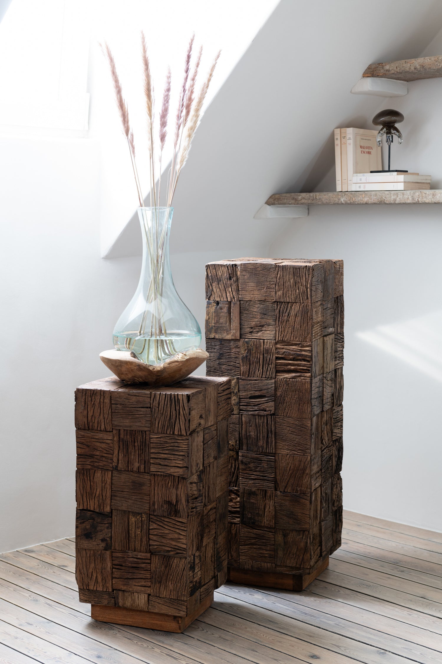 Vaas Fles Gamal Hout/Glas Natuurlijk/Transparant Groot