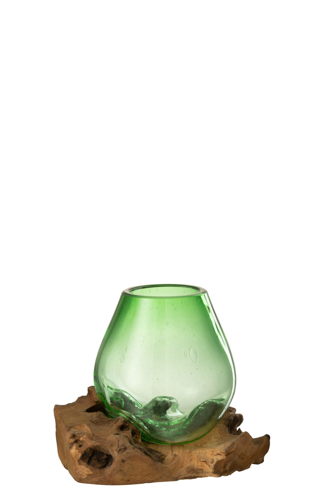 J-Line Vaas Op Voet Gamal Hout/Gerecycleerd Glas Natuur/Groen Medium