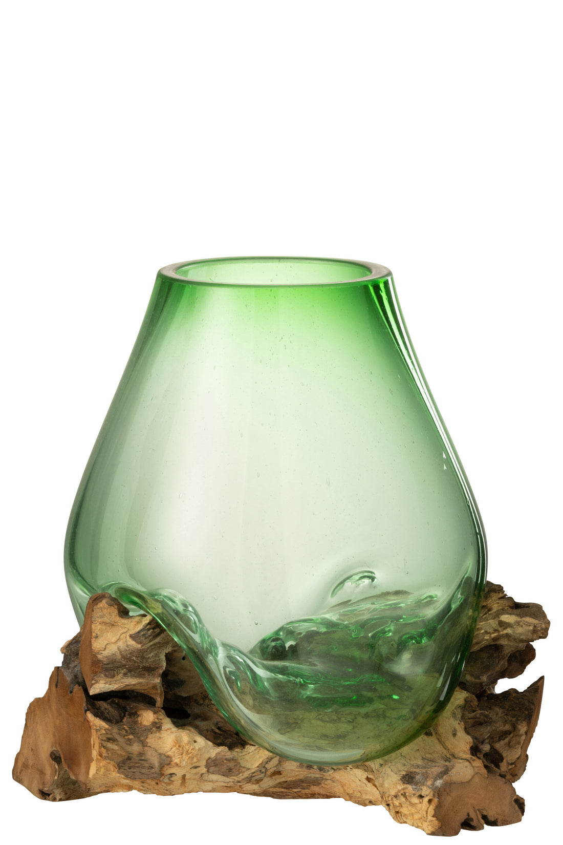 J-Line Vaas Op Voet Gamal Hout/Gerecycleerd Glas Natuur/Groen Large