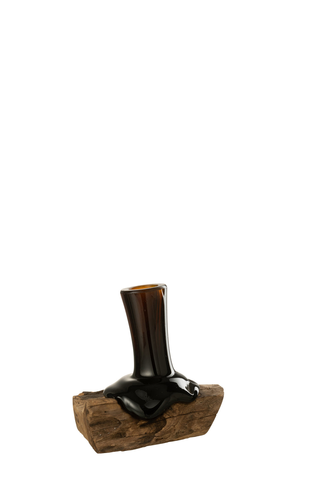 J-Line Vaas Op Voet Hoog Gamal Hout/Gerecycleerd Glas Natuur/Bruin Small