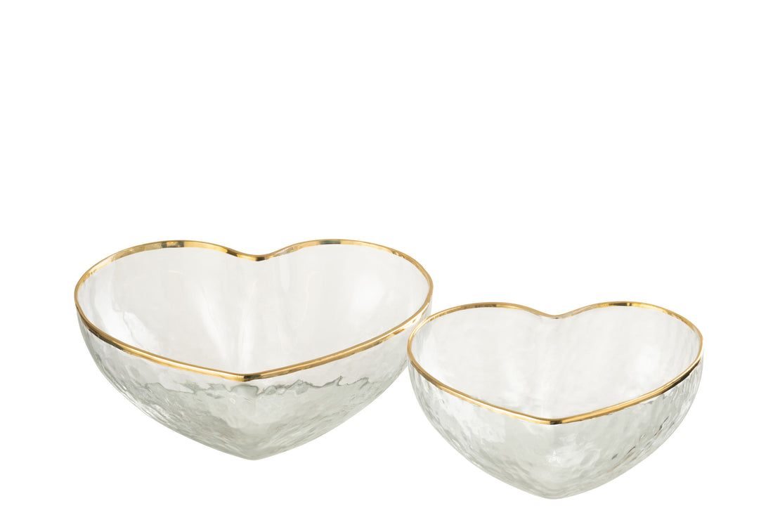 Set van twee apero schaaltjes hart glas goud/transparant