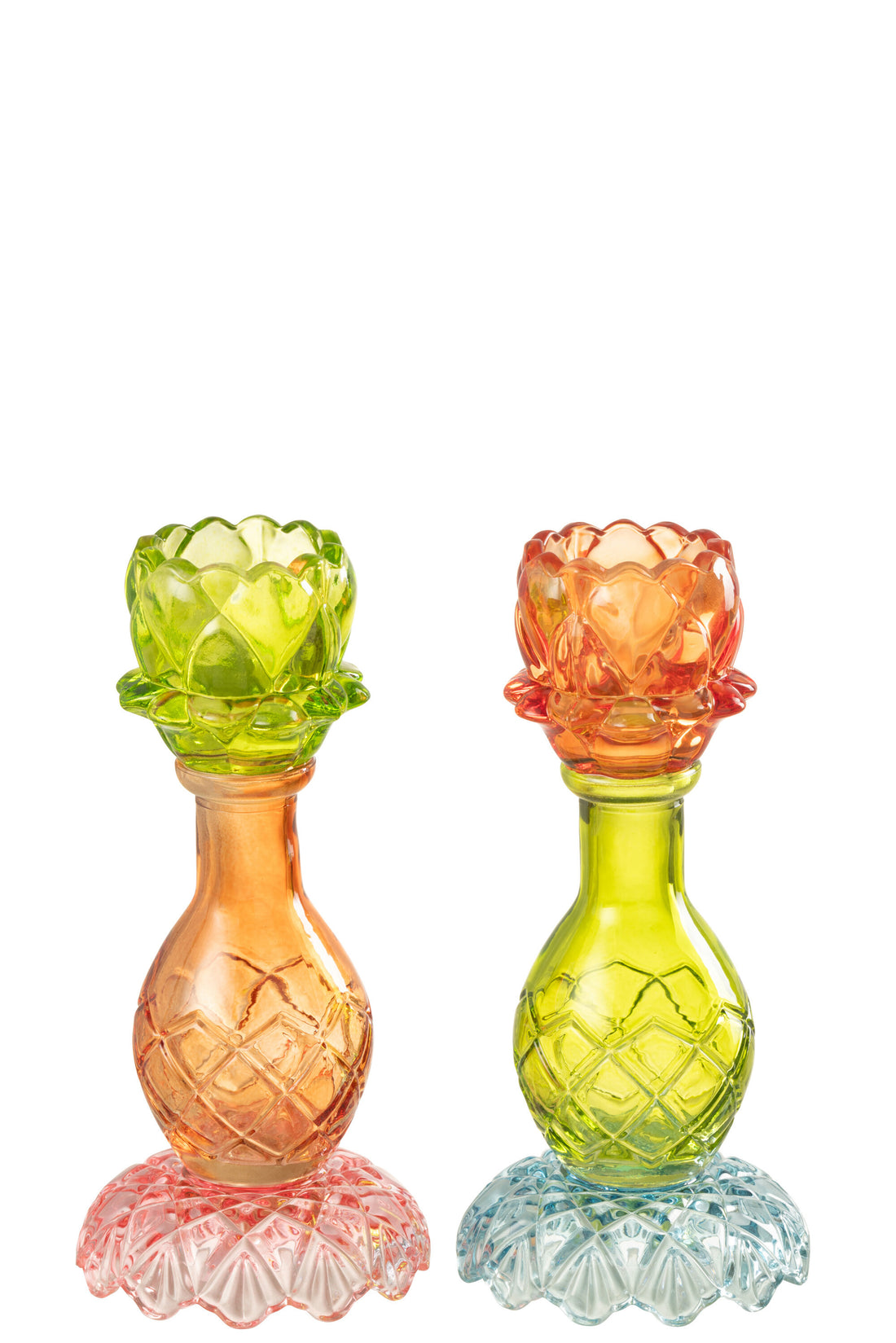 Kaarsenhouder Bloem Op Voet Glas Mix Assortiment Van 2