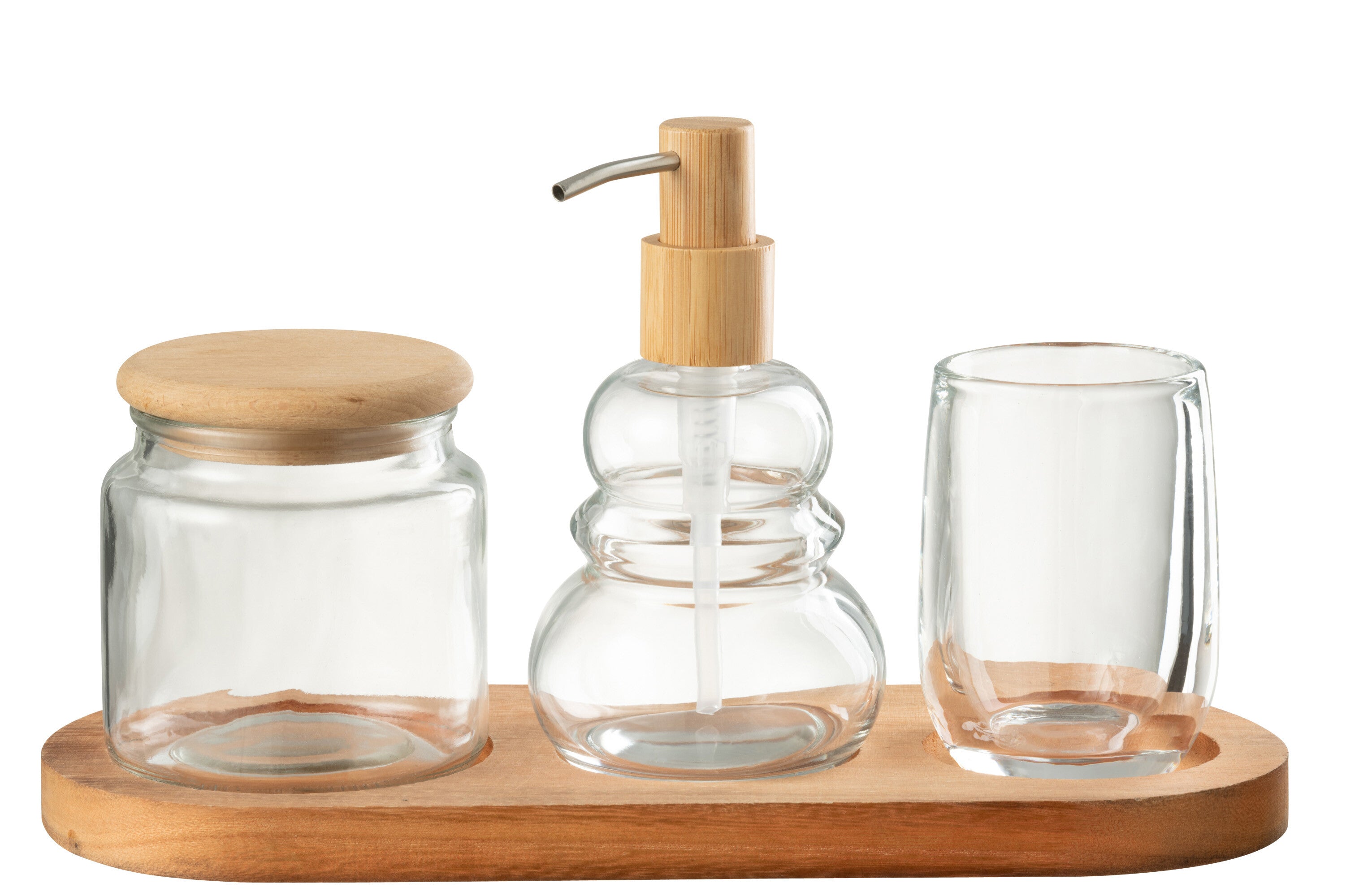 Set van 4 badkamerset glas/hout transparant