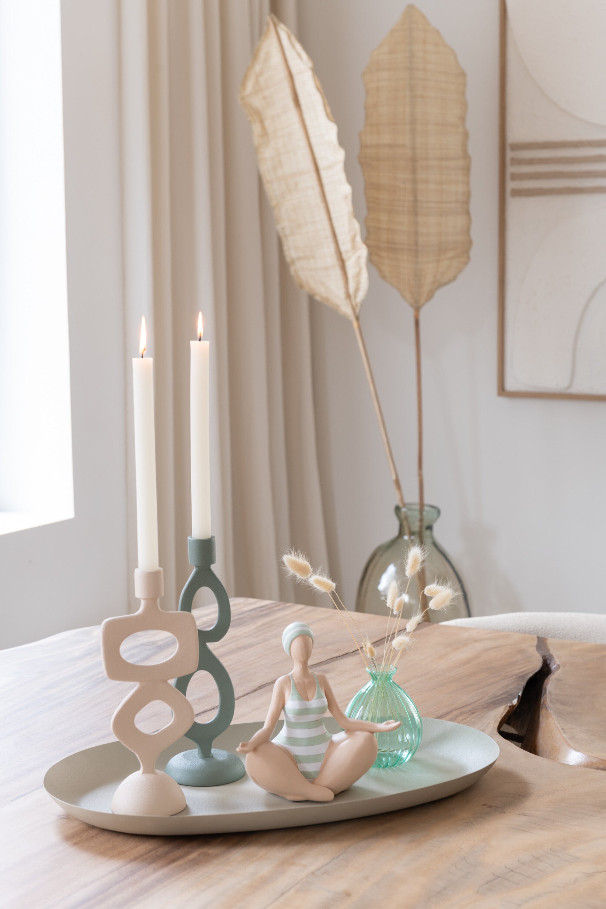 Vaas Ballon Glas Aqua/Beige Assortiment Van 2