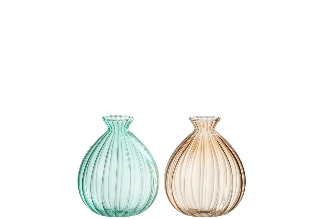 Vaas Ballon Glas Aqua/Beige Assortiment Van 2