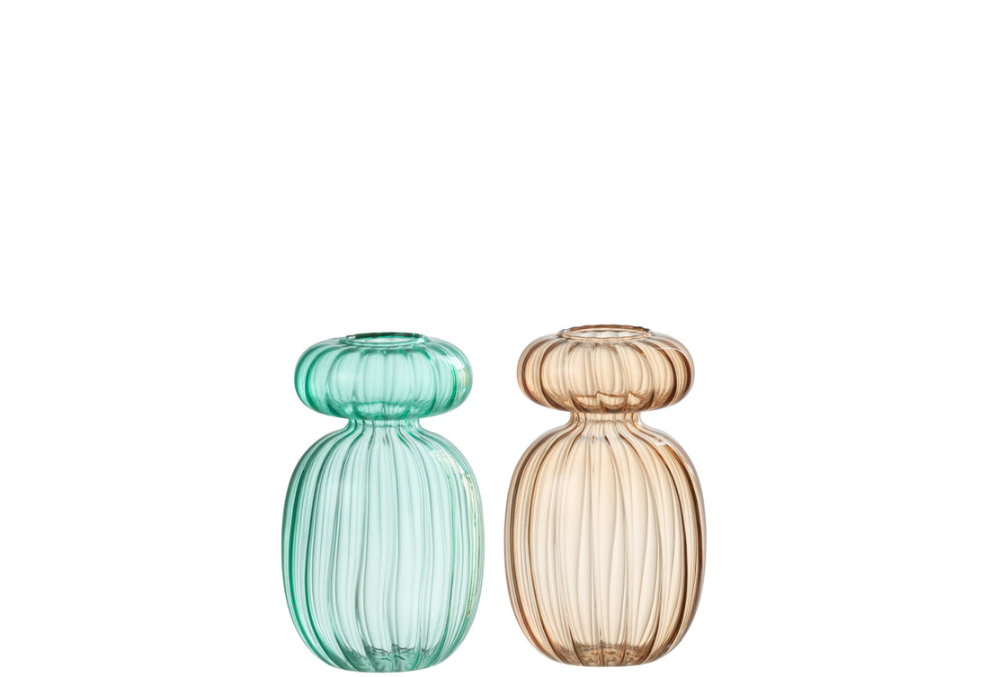 Vaas Michel Glas Aqua/Beige Assortiment Van 2