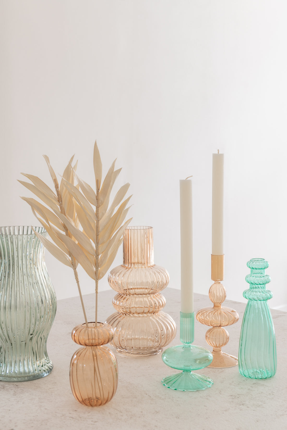 Vaas Laag Glas Aqua/Beige Assortiment Van 2