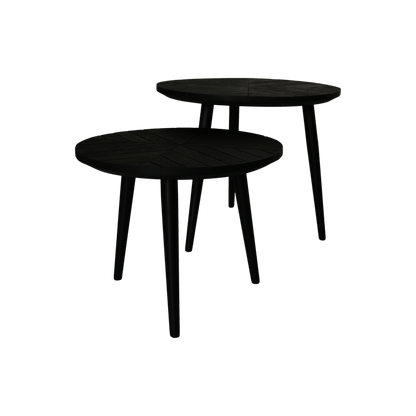 Ronde Bijzettafels Verona - 60x60x50/50x50x40 - Zwart - Mangohout/ijzer
