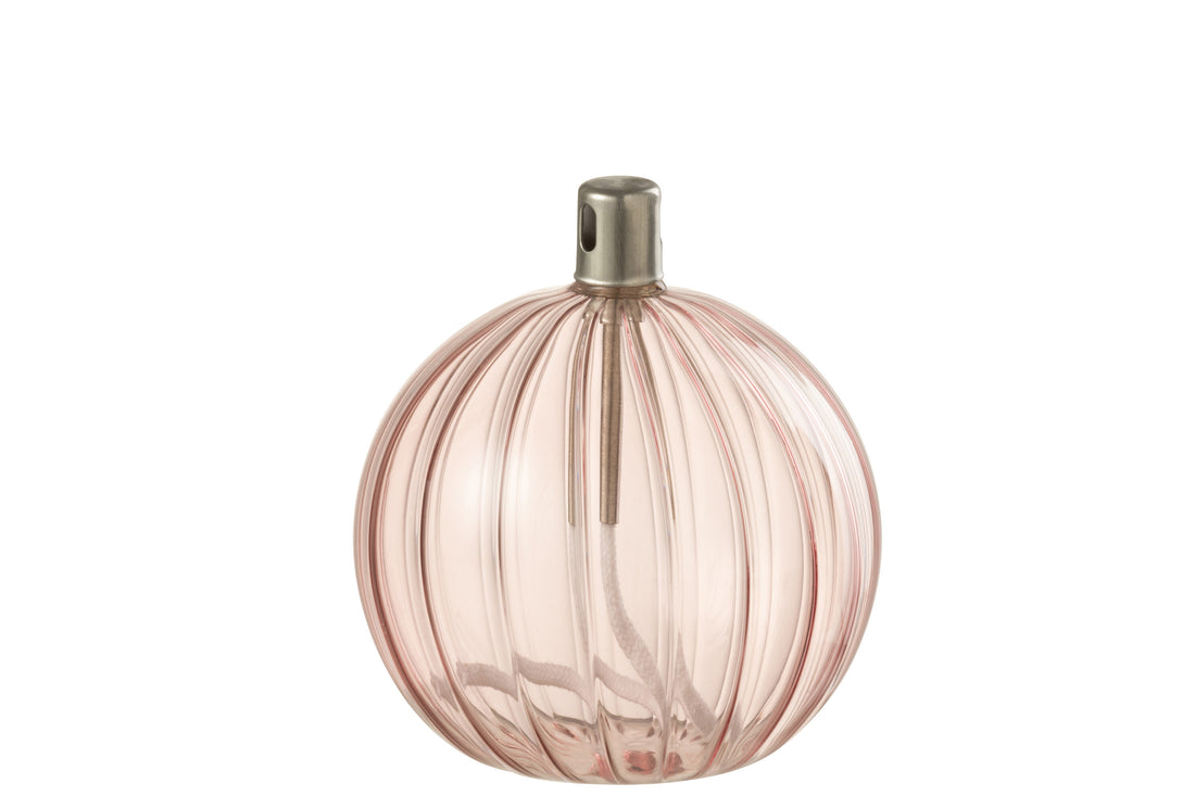 J-Line Olielamp Ribbels - glas - roze - small