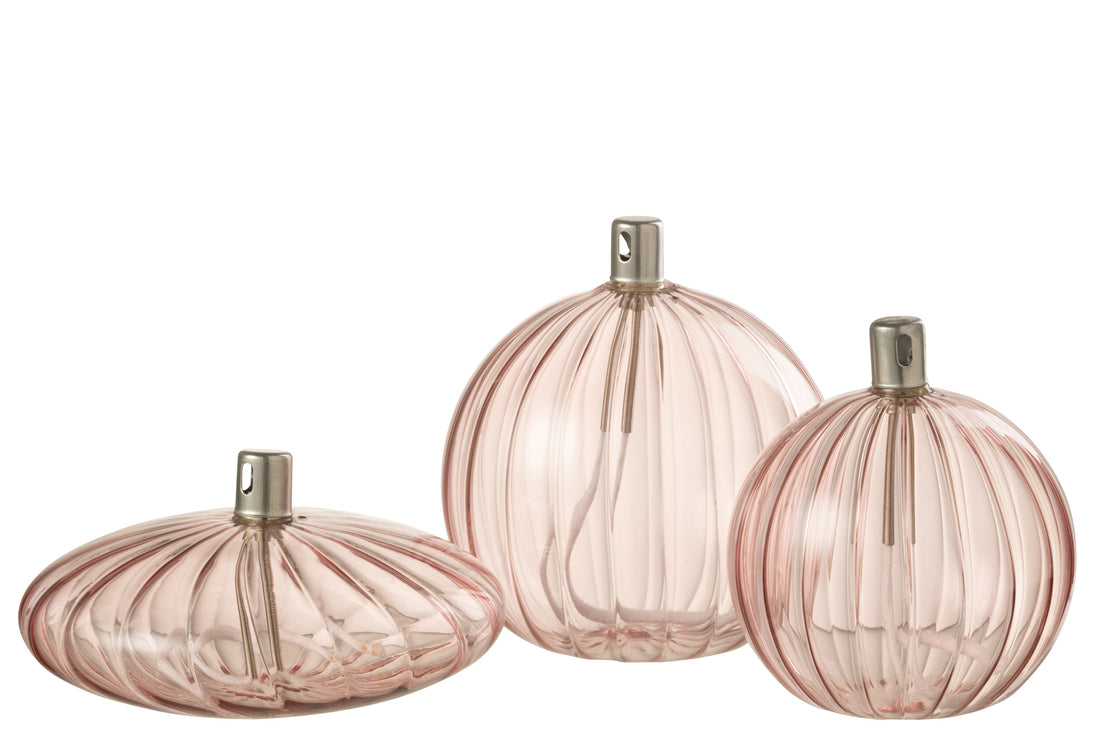 J-Line Olielamp Ribbels - glas - roze - large