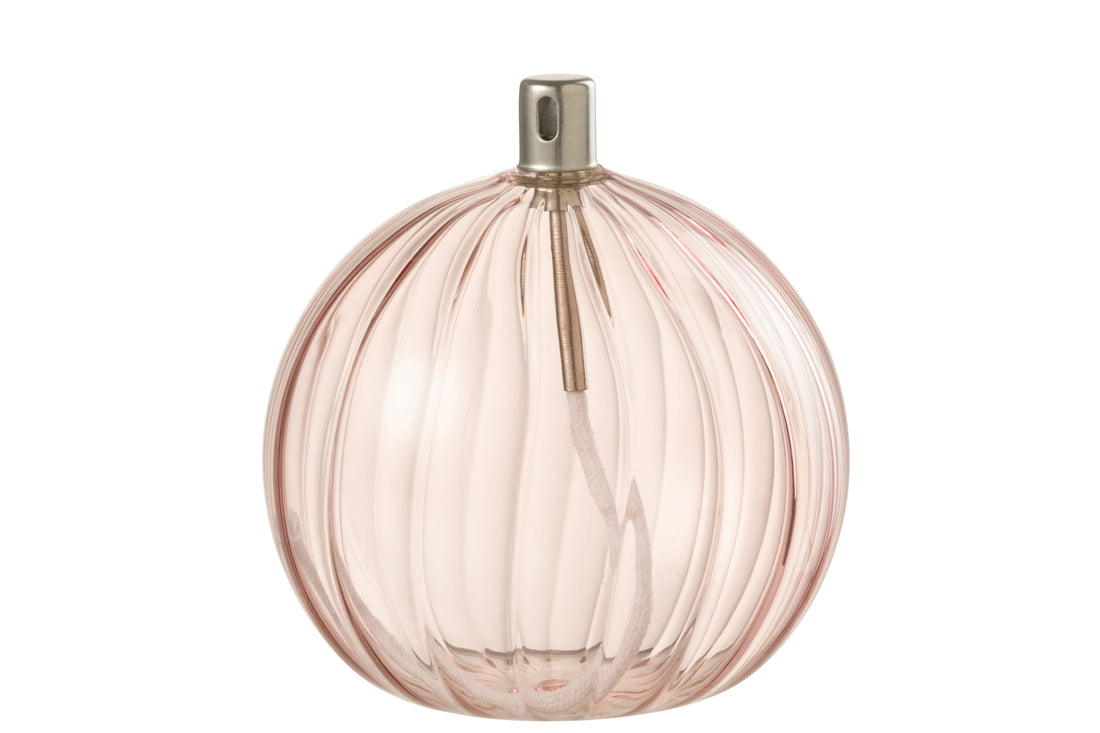 J-Line Olielamp Ribbels - glas - roze - large