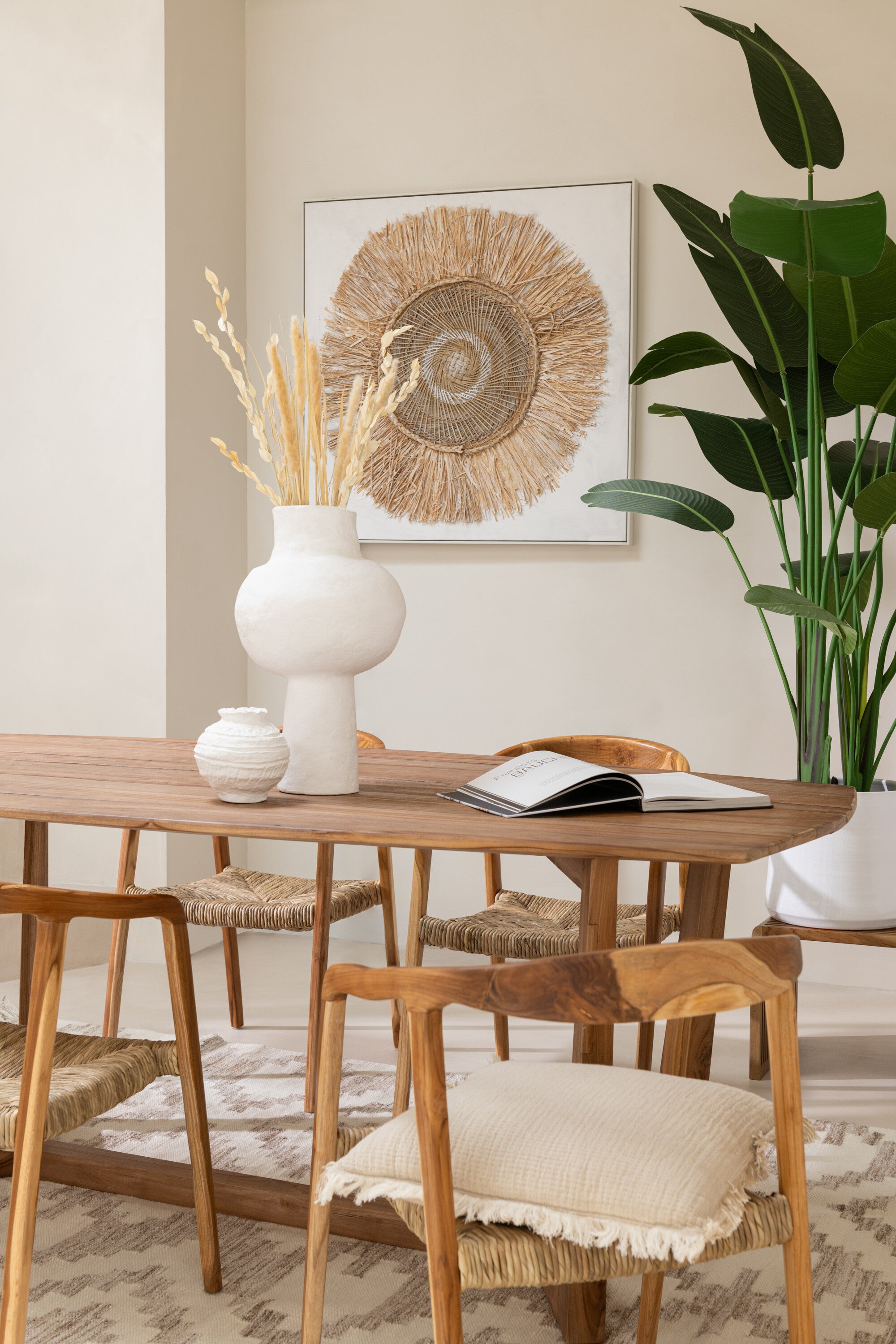 Wanddecoratie Ibiza Cirkel Canvas/Schilderij Crème/Wit Groot