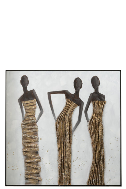 Muurdecoratie 3 Afrikaanse vrouwen Canvas/Schilderij/Touw Mix