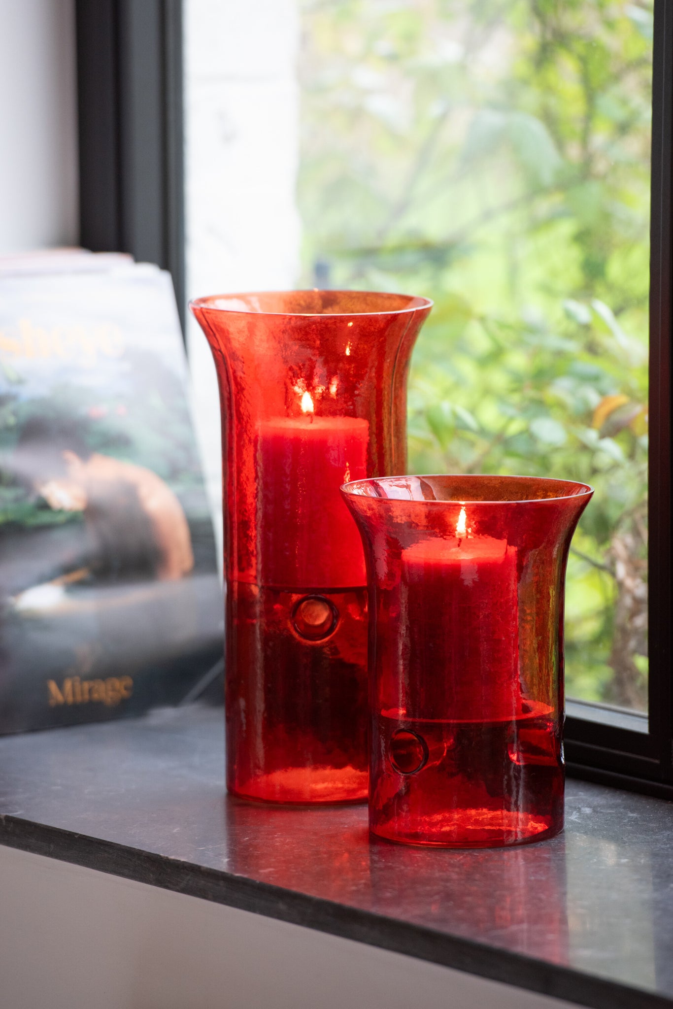 J-Line Set Van Drie Kaarshouder Bord Glas/Metaal Rood
