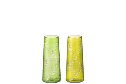 Vaas Bladeren Glas Groen Klein Assortiment Van 2