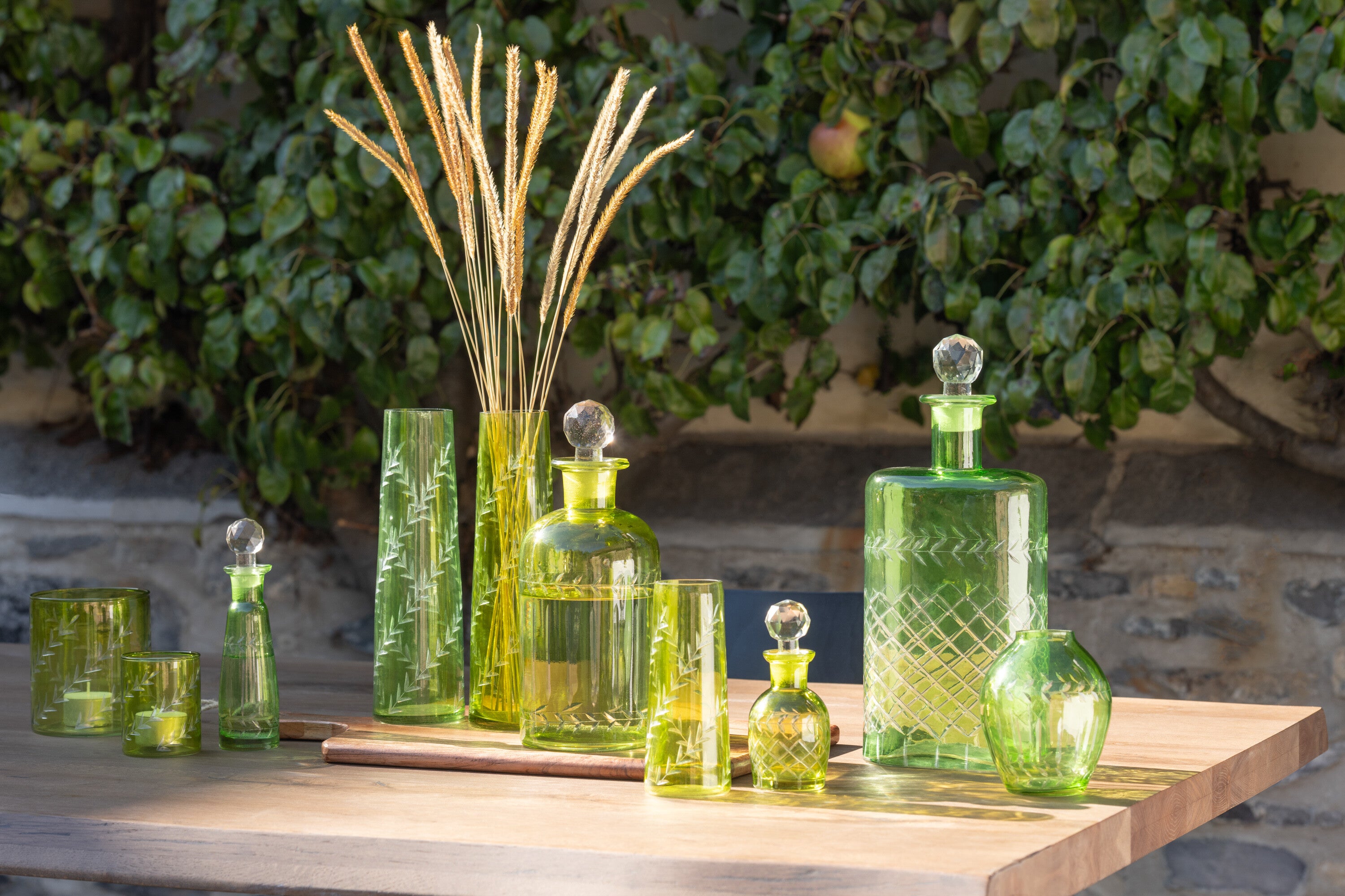 Vaas Bladeren Glas Groen Groot Assortiment Van 2
