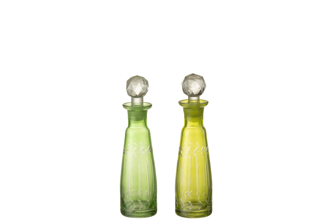 Karaf Bladeren Glas Groen Medium Assortiment Van 2