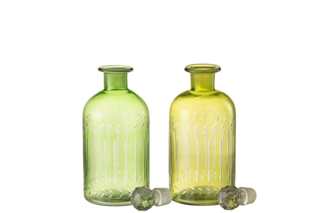 Karaf Bladeren Glas Groen Groot Assortiment Van 2