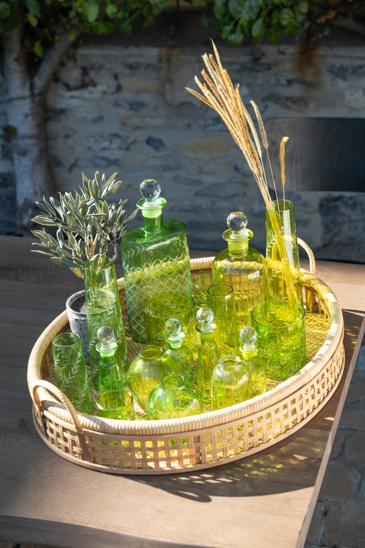 Karaf Bladeren Glas Groen Extra Groot Assortiment Van 2