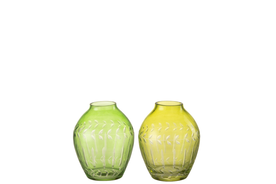 Vaas Bal Bladeren Glas Groen Assortiment Van 2