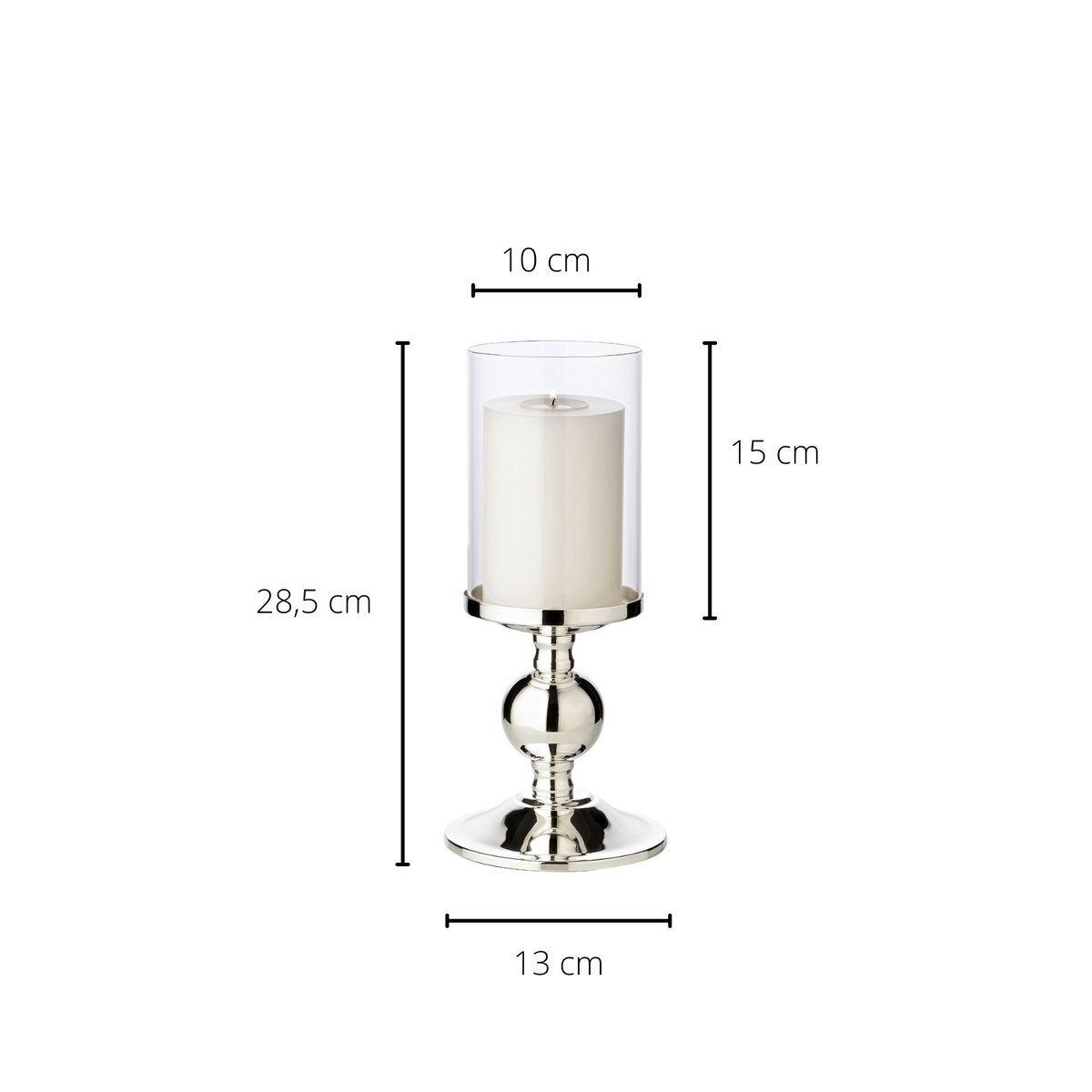 EDZARD kandelaar Bamboe, elegant verzilverd, aanslagbestendig, met glas, hoogte 28,5 cm
